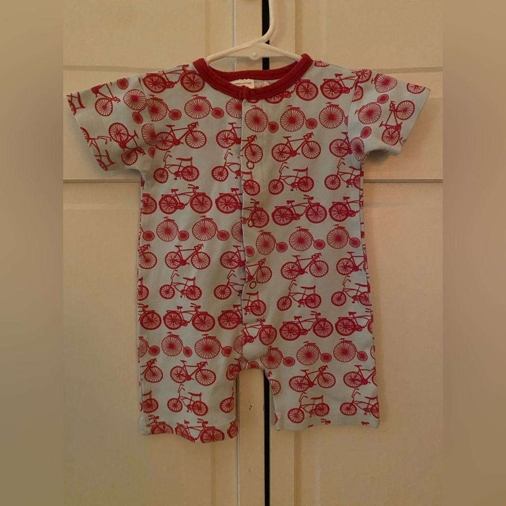 EUC 100% organic cotton Sweet Peanut bicycle romper.